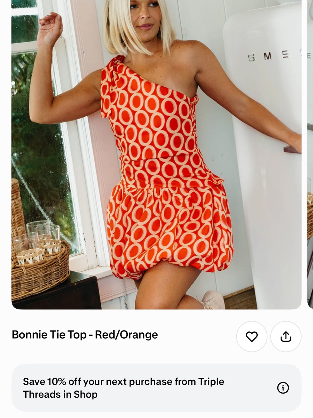One-Shoulder Red and Orange Geometric Two Piece Set